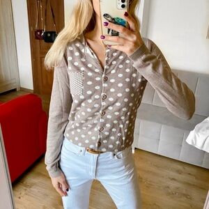 NAF NAF Beige White Polka Dot Cardigan Sweater ⚪️